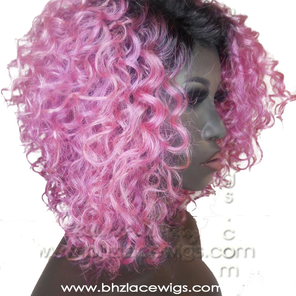 Konie pink wig curly lace PART wig curly bob pink - Picture 5 of 8